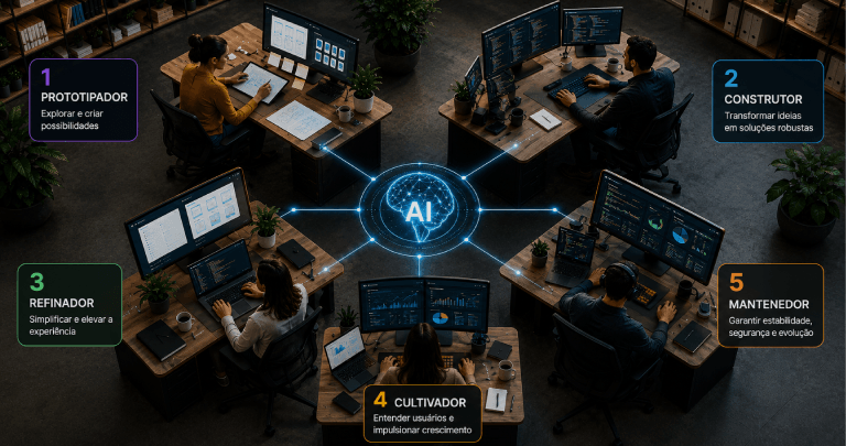 Visionnaire - Blog - Arquetipos Cinco Arquétipos que estão redesenhando as Equipes de Software na Era da IA